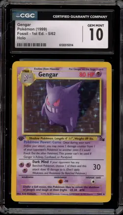Pokemon Gengar Fossil 1st Edition Holo Rare #5 CGC 10 Gem Mint - Image 1