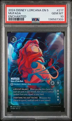 2024 DISNEY LORCANA EN 5-SHIMMERING SKIES MUFASA - RULER OF PRIDE ROCK PSA 10 - Image 1