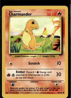 Pokemon Charmander 46/102 Base Set Non Holo Common 2 Card Lot LP - Image 1