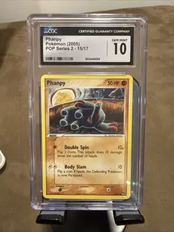 ⭐ CGC 10 GEM MINT ⭐ PHANPY POP Series 2 Pokemon Card 15/17 TCG 2005 - Image 1
