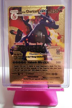 Shining Charizard GX Gold Foil Pokemon Card Fan Art HP 250 Mint Condition - Image 1