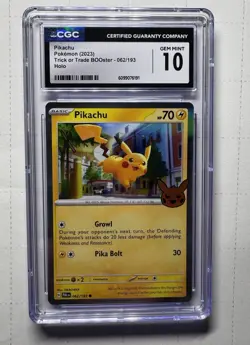Pokemon CGC GEM MINT 10 Pikachu 062/193 Trick or Trade Booster 2023 Holo Card - Image 1