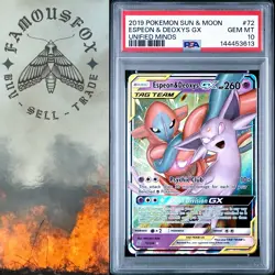 2019 POKEMON SUN & MOON UNIFIED MINDS #72 ESPEON & DEOXYS GX PSA 10 GEM MINT - Image 1