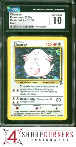 2000 POKEMON BASE SET 2 #3 CHANSEY HOLO CGC 10 - Image 1