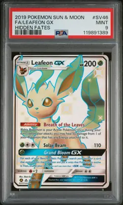 2019 POKEMON SUN & MOON HIDDEN FATES #SV46 FULL ART/LEAFEON GX PSA 9 - Image 1