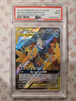 2019 Pokemon SM Hidden Fates Full Art Moltres Zapdos Articuno GX #66 PSA 9 Mint - Image 1