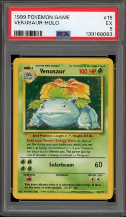 Pokemon Venusaur Base Set Unlimited Holo Rare #15 PSA 5 - Image 1