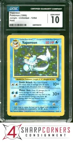 1999 POKEMON UNLIMITED JUNGLE #12 VAPOREON HOLO CGC 10 - Image 1