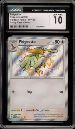 Pokemon Pidgeotto Paldean Fates Holo Shiny Rare #197 CGC 10 Gem Mint - Image 1