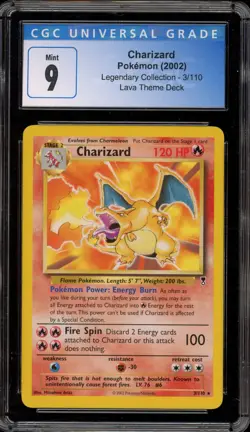 Pokemon Charizard Legendary Coll. Lava Theme Deck NON Holo Rare #3 CGC 9 Mint - Image 1
