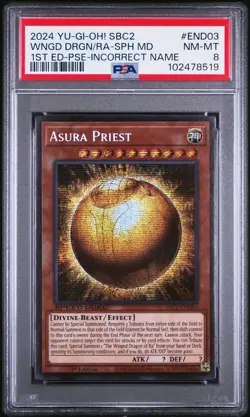 Winged Dragon Of Ra SBC2-END03 Secret Asura Priest Name Error Yugioh PSA 8 *519 - Image 1