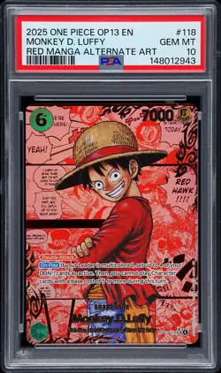 2025 ONE PIECE OP13 RED MANGA ALTERNATE ART #118 MONKEY D. LUFFY PSA 10 - Image 1