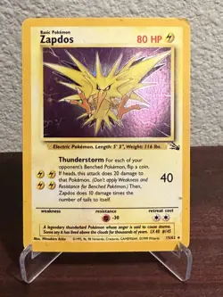 Pokemon Zapdos Fossil Holo Rare 15/62 Basic Stage 80 HP English Card - Image 1