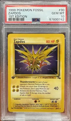 1999 Pokemon Fossil 1st Edition Zappos #30 PSA 10 - Image 1