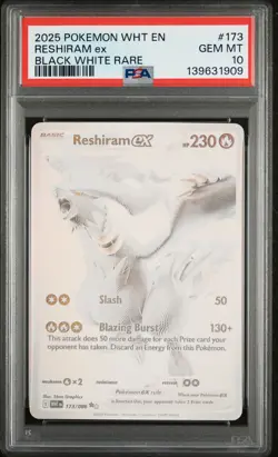 2025 Pokemon Wht En-White Flare #173 Reshiram Ex Black White Rare PSA 10 - Image 1