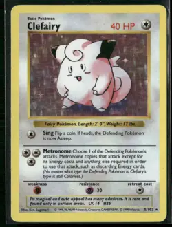 Clefairy Holo Rare Base Set (Shadowless) 005/102 Pokemon - Image 1