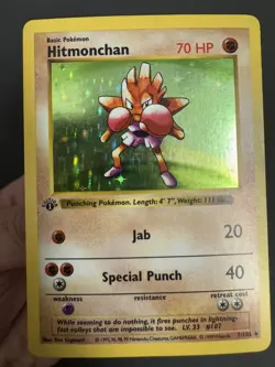 Hitmonchan Pokemon Base Set 1st edition Holo Thick Stamp - Image 1