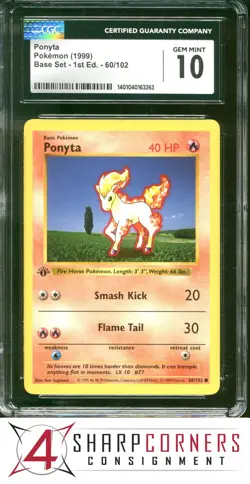 1999 POKEMON BASE SET 1ST EDITION #60 PONYTA CGC 10 - Image 1