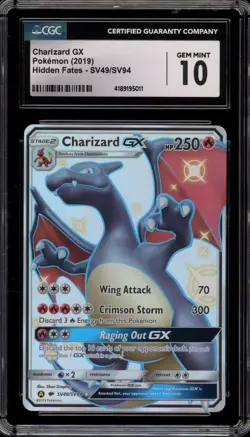 Pokemon Charizard GX Hidden Fates Full Art #SV49 CGC 10 Gem Mint - Image 1