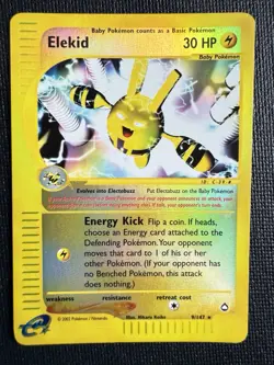 Elekid 9/147 Reverse Holo Aquapolis E Reader 2002 Pokemon Card Baby Pokemon NM - Image 1