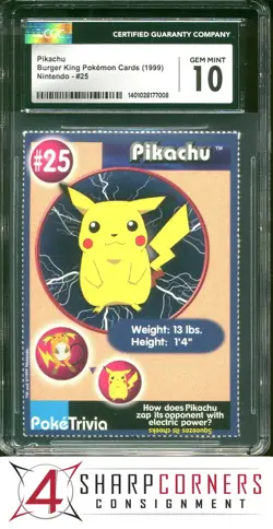 1999 NINTENDO POKEMON BURGER KING CARDS #25 PIKACHU PERFORATED CGC 10 - Image 1