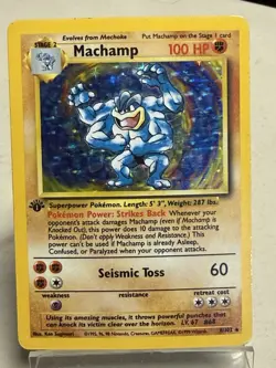 Machamp First Edition 8/102 1995 Holo Card MP Base Set Pokemon TCG - Image 1