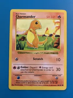 Shadowless Charmander 46/102 Base Set Rare Vintage 1999 Pokemon Card - Image 1