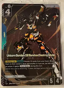 Gundam Card Game Newtype Rising Unicorn 02 Banshee GD01-003 LR+ Holo Foil x1 - Image 1