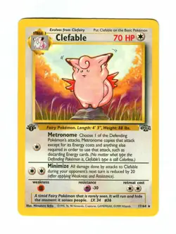 Vintage 1999 First Edition CLEFABLE Pokemon Card 17/64 Rare (Jungle Set) - Image 1