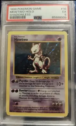 1999 Pokemon Cards 10/102 Mewtwo Holo Shadowless PSA 5 - Image 1