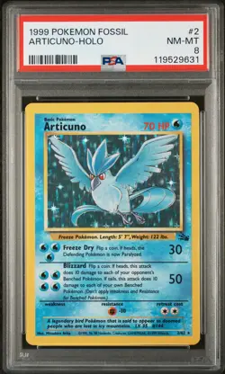1999 Pokemon Fossil #2 Articuno Holo PSA 8 NM-MT - Image 1