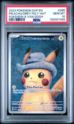 2023 Pokemon Pikachu Grey Felt Hat #085 BSP GEM MT PSA 10 Pokemon X Van Gogh - Image 1