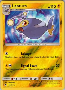 Pokemon Lanturn 74/214 Lost Thunder Reverse Holo Rare - Image 1