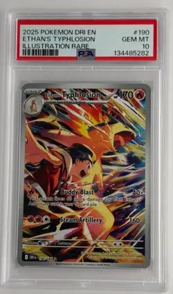 2025 POKEMON DRI EN-DESTINED RIVALS ILLUSTRATION RARE ETHAN'S TYPHLOSION PSA 10 - Image 1
