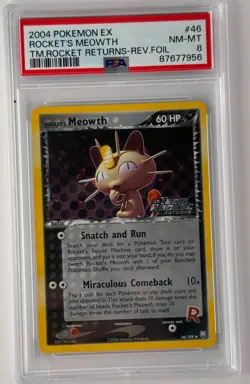 2004 POKEMON EX TEAM ROCKET RETURNS #46 ROCKET'S MEOWTH-REVERSE FOIL PSA 8 - Image 1
