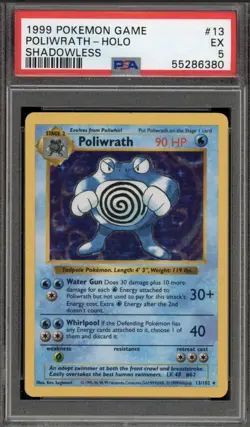 1999 Pokemon Base Set Shadowless Poliwrath 13/102 Holo - PSA 5 - Image 1