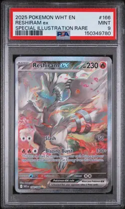 2025 POKEMON WHT EN-WHITE FLARE SPECIAL ILLUSTRATION RARE #166 RESHIRAM EX PSA 9 - Image 1