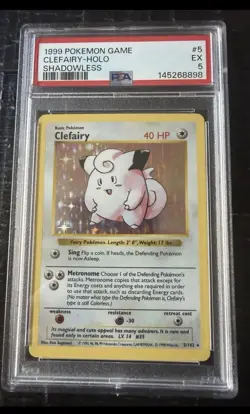 Pokemon TCG Base Set Shadowless Clefairy Holo Rare PSA 5 5/102 Basic - Image 1
