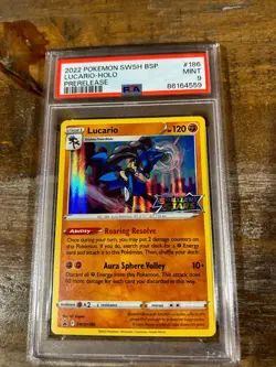 POKEMON 2022 Promo PRERELEASE LUCARIO Holo #186 PSA 9 Mint Brilliant Stars - Image 1