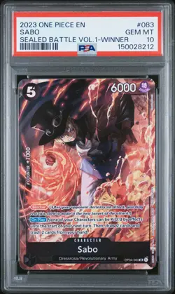 2023 ONE PIECE PROMOS SEALED BATTLE VOL.1-WINNER #083 SABO PSA 10 - Image 1