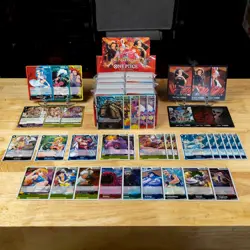One Piece TCG 502 Card Lot EB03 Common Playset + Mixed Rare SR Leader DON!! Foil - Image 1
