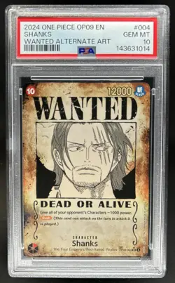 2024 One Piece Shanks Super Rare Alt Art Wanted #OP09-004 PSA 10 - Image 1