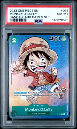 2023 ONE PIECE PROMOS BANDAI CARD GAMES SET #037 MONKEY D. LUFFY PSA 8 - Image 1