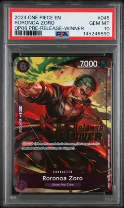 RORONOA ZORO P-045 PRE-RELEASE-WINNER OP-06 ONE PIECE CARD GAME PROMO PSA 10 - Image 1
