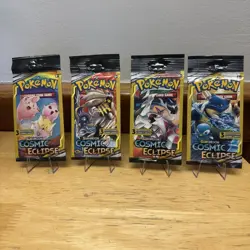 POKEMON Sun & Moon COSMIC ECLIPSE 3 Card Mini Booster Pack -4 Packs Art Set 2019 - Image 1