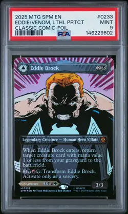 2025 MTG SPIDER-MAN COMIC BORDERLESS EDDIE BROCK/VENOM, LETHAL PROTECTOR PSA 9 - Image 1