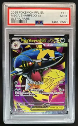 2025 Pokemon Phantasmal Flames Mega Sharpedo ex Ultra Rare #113/094 PSA 9 - Image 1