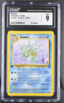 CGC MINT 9 Pokemon Seadra 42/62 1999 Fossil 1st Edition - Image 1