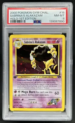 2000 Pokemon Gym Challenge 1st Edition Sabrina's Alakazam Holo #16/132 PSA 8 - Image 1