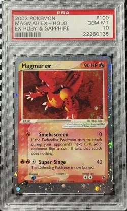 2003 Pokemon EX Ruby & Sapphire #100 Magmar EX Holo PSA 10 Card GEM MINT! Pop 64 - Image 1